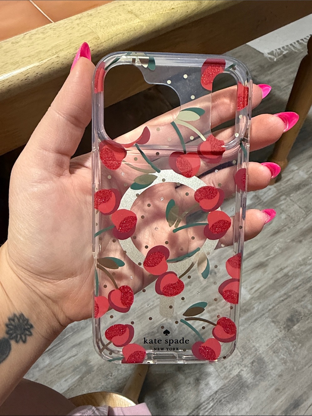 kate spade Clear Cherry Print Phone Case — Red & Green